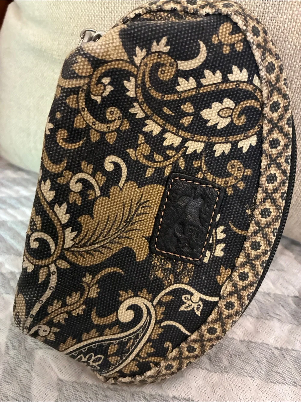 Fossil Black Tan Paisley Canvas Makeup Bag Cosmetic Pouch -- Y2K